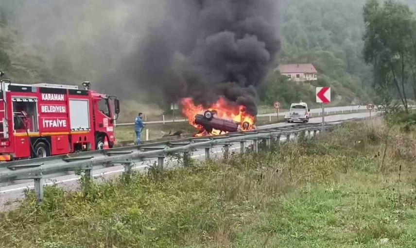 Zonguldak'ta otomobil takla attı, yangın çıktı: 1 kişi hastaneye kaldırıldı