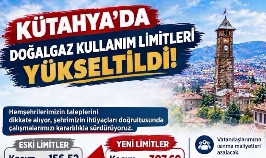 Kütahya'da doğal gaz kullanım limitleri kış ayları için yükseltildi