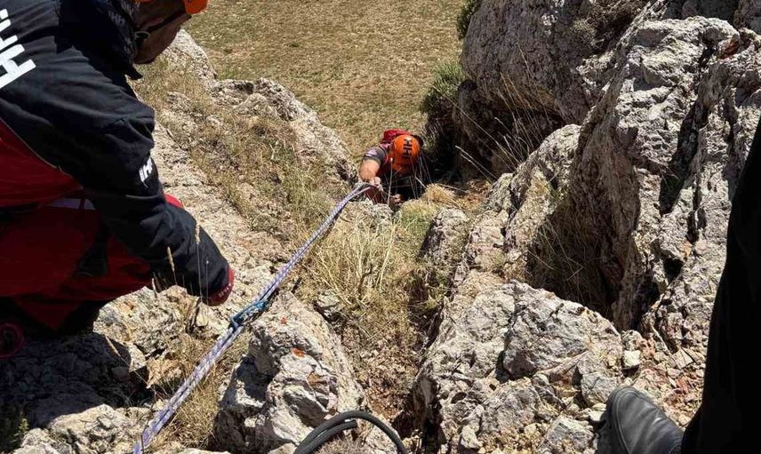 Alanya'da dağlık alanda mahsur kalan keçi başarıyla kurtarıldı