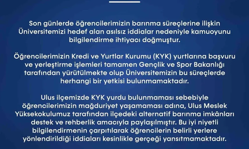 Bartın Üniversitesi'nden barınma sorununa açıklık getiren bilgilendirme