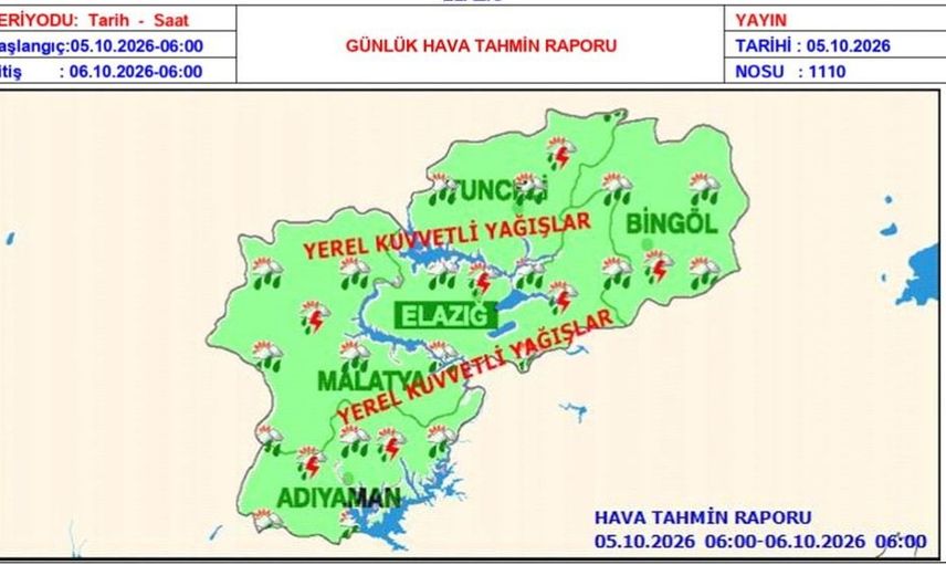 Elazığ'da kuvvetli yağış ihtimali: Meteoroloji'den önemli uyarı