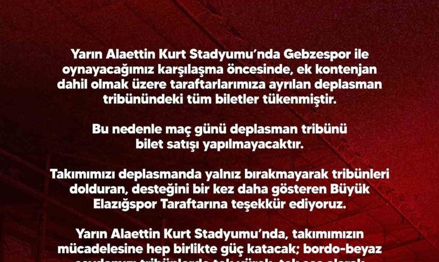 Elazığspor deplasmanda taraftar desteğiyle kapalı gişe yapıyor