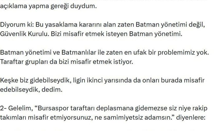 Bursaspor Başkanı Enes Çelik'ten taraftar yasağına yanıt: Gerekirse ceza alırız