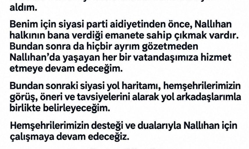 Nallıhan belediye başkanı güngör, partisiyle yollarını ayırdı
