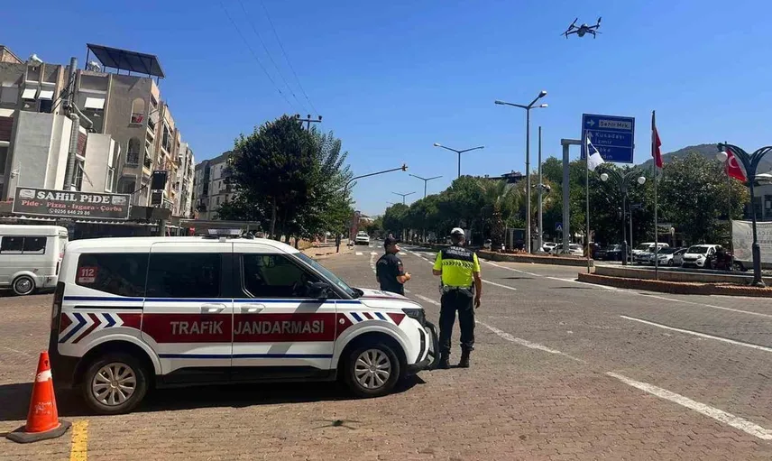 Güzelçamlı'da drone destekli trafik denetimi yapıldı