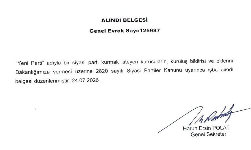 Özgür Özel, YENİ Parti’nin logosu ve alındı belgesini paylaştı