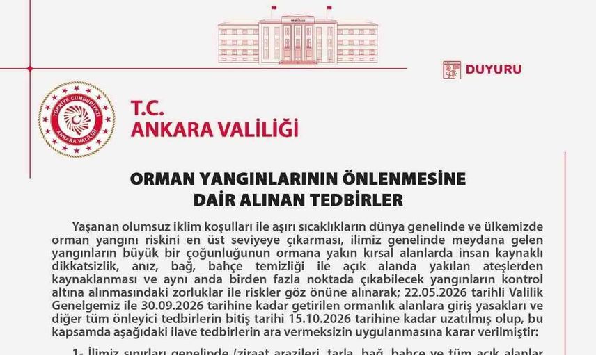 Ankara'da orman yangınlarına karşı tedbirler 15 Ekim'e kadar uzatıldı