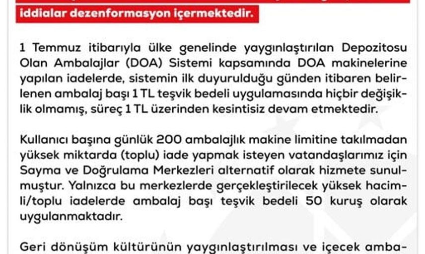 DMM’den DOA uygulamasında iade tutarlarının düşürüldüğü iddialarına yalanlama