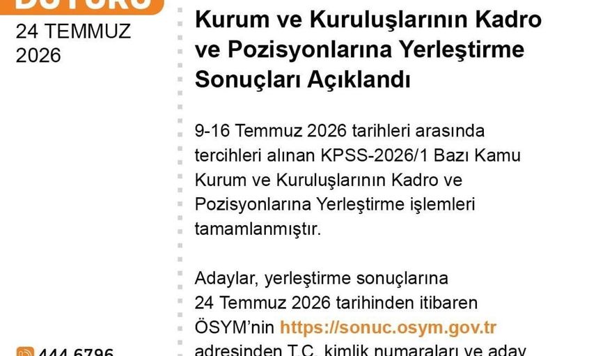 KPSS-2026/1 yerleştirme sonuçları açıklandı