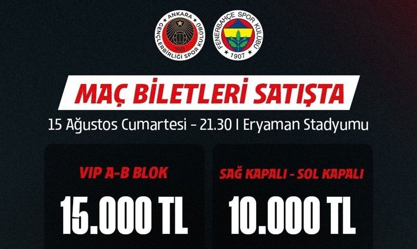 Gençlerbirliği ve Fenerbahçe'nin kapışmasına biletler satışta