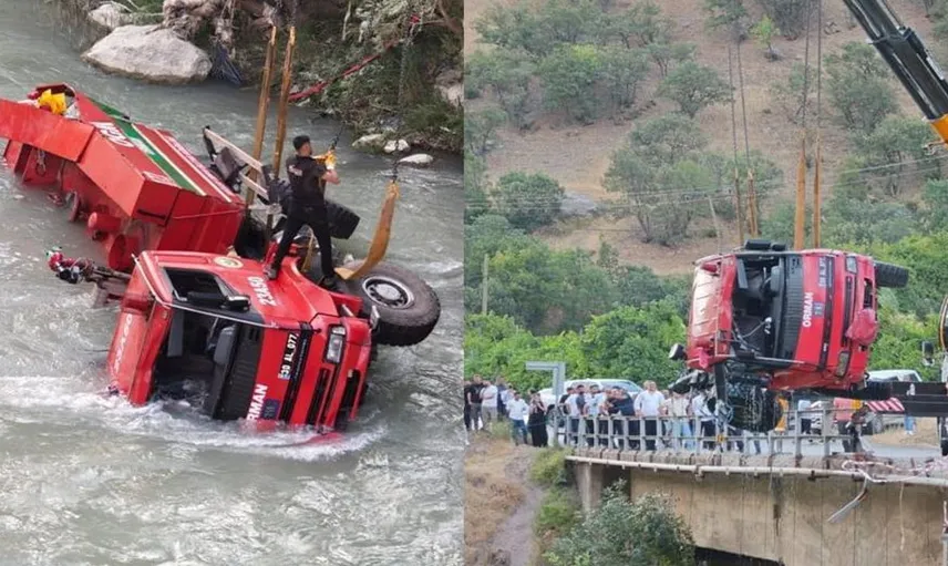 Hakkâri'de yangın söndürme aracı Zap Suyu'ndan kurtarıldı
