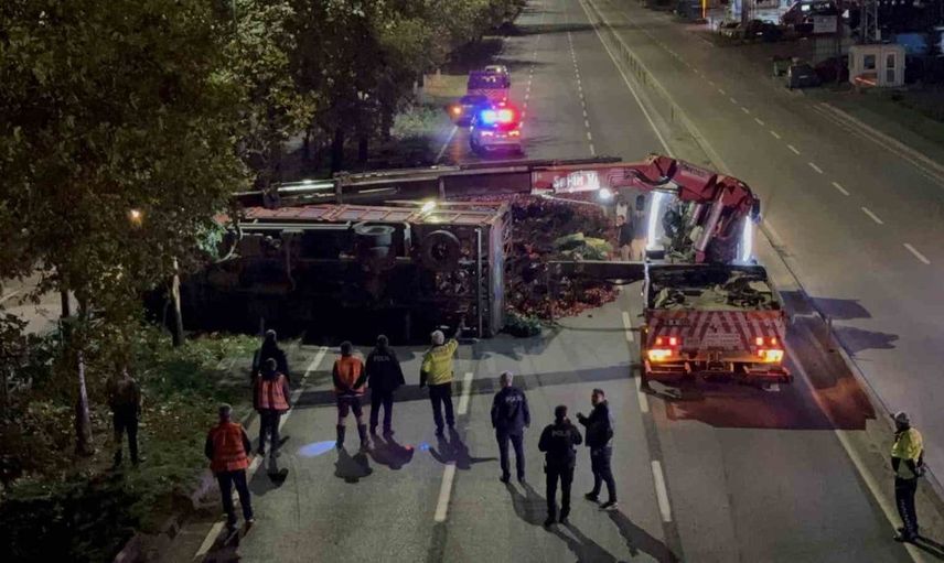 Samsun'da devrilen kamyonda yola saçılan 10 ton biber kazaya neden oldu