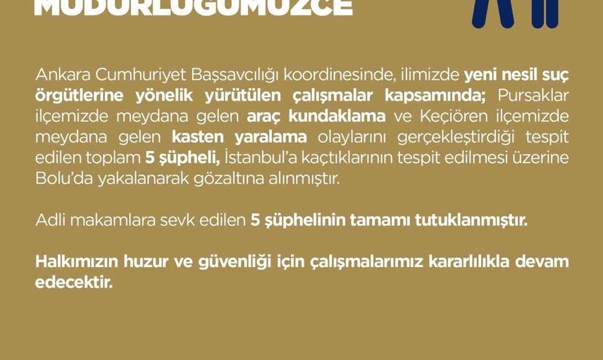Başarılı operasyon: Ankara'da yeni nesil suç örgütlerine yönelik 5 tutuklama