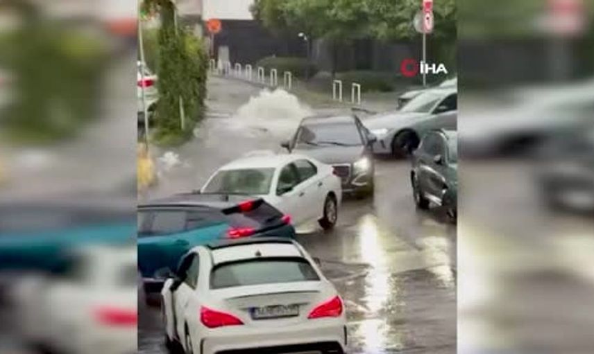 Şişli'de sağanak yağış rögardan su fışkırttı