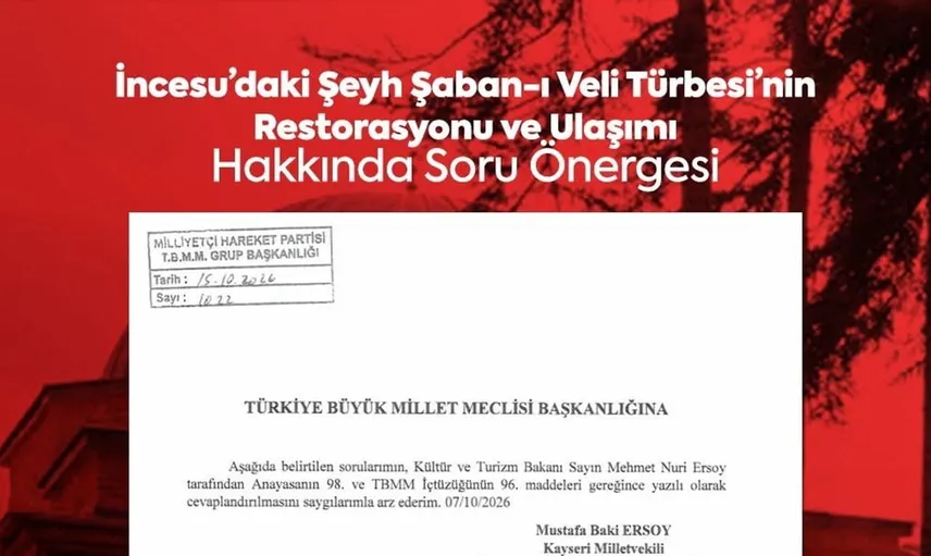 Baki Ersoy İncesu'daki Şeyh Şaban-ı Veli Türbesi için soru önergesi sundu