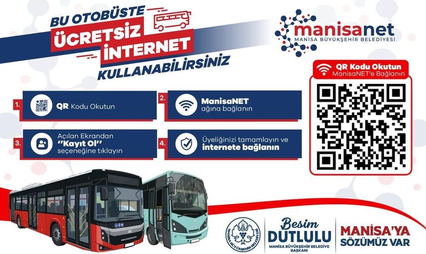 Manisa'da toplu taşımada ücretsiz internet devri başladı