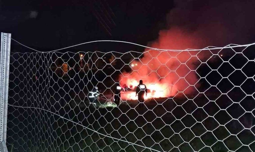Amasya'da takla atan otomobil alev aldı, sürücü son anda kurtuldu