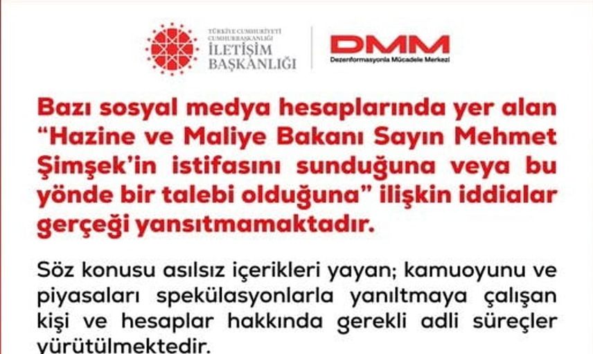 DMM, Bakan Şimşek’in istifasıyla ilgili iddiaları yalanladı