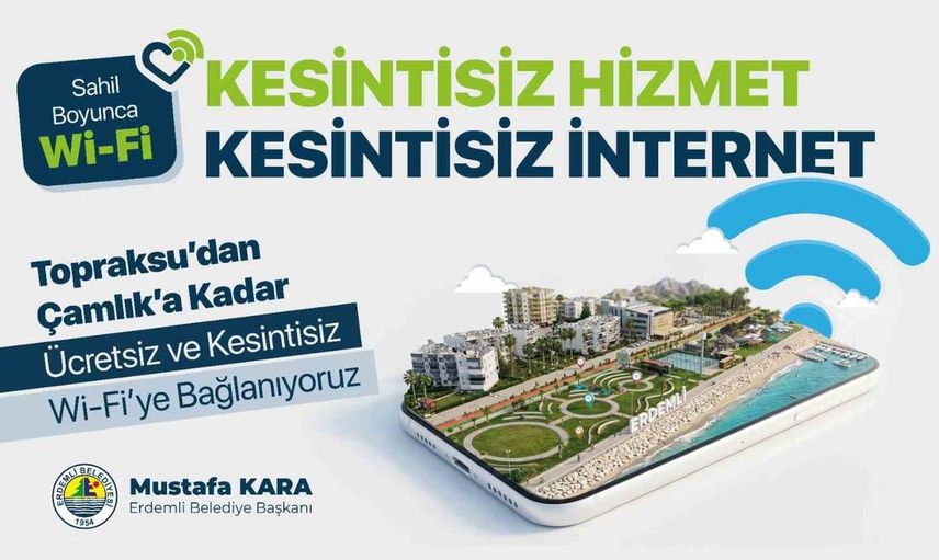 Erdemli sahilinde ücretsiz internet dönemi başlıyor
