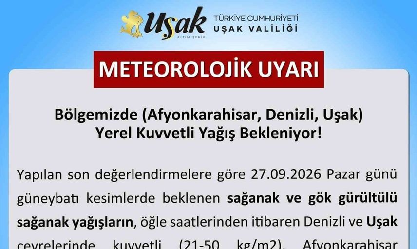 Uşak'ta kuvvetli sağanak yağış öncesi vatandaşlara uyarı
