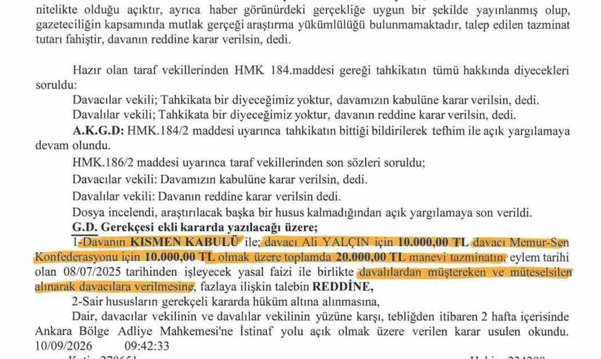 Memur-Sen, gerçeğe aykırı haberlere karşı açtığı davayı kazandı