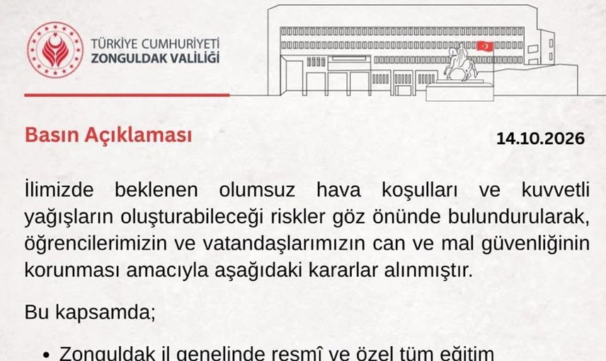 Zonguldak'ta olumsuz hava koşulları nedeniyle eğitime ara verildi
