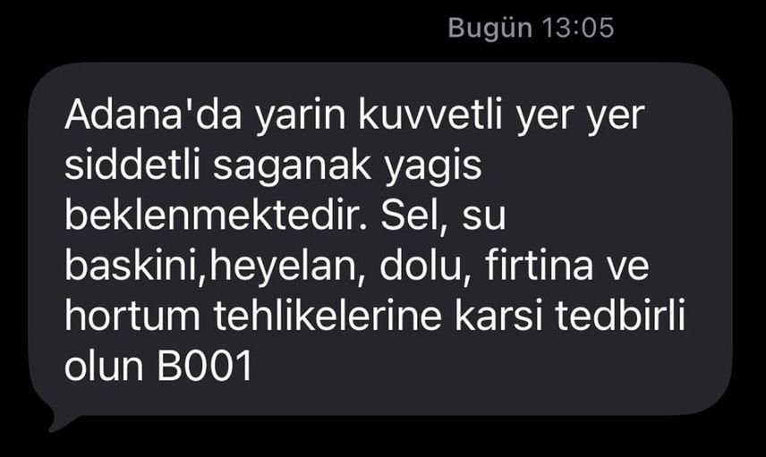 Adana'da kuvvetli sağanak yağış uyarısı: AFAD'dan dikkatli olun çağrısı