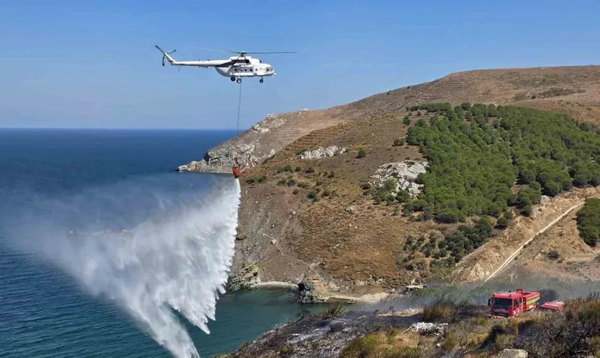 Balıkesir'de rüzgarın etkisiyle büyüyen yangına havadan müdahale yapıldı