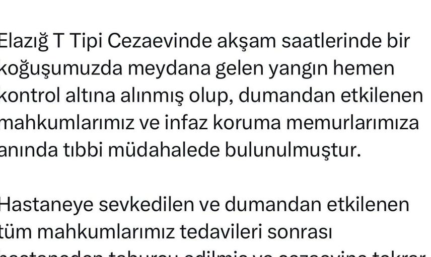Elazığ Valisi Hatipoğlu: Tedavi sonrası mahkumlar hastaneden taburcu edildi
