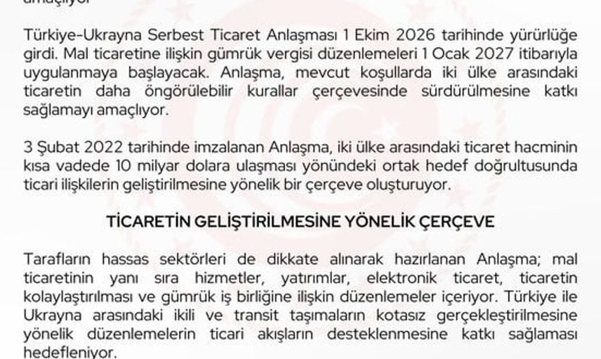 Türkiye ve Ukrayna arasında yeni ticaret dönemi başlıyor