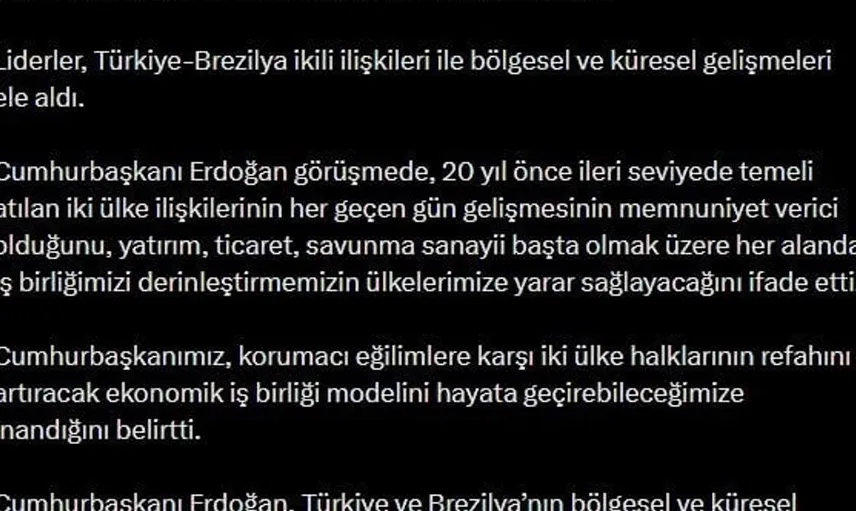 Cumhurbaşkanı Erdoğan, Brezilya ile ilişkileri güçlendirmek için Silva ile görüştü