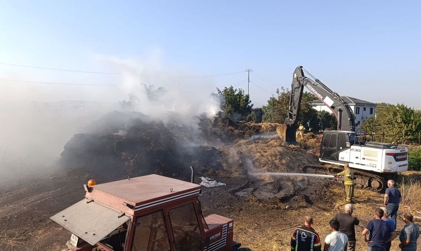 Gönen'de yangın felaketi: 90 ton saman küle döndü