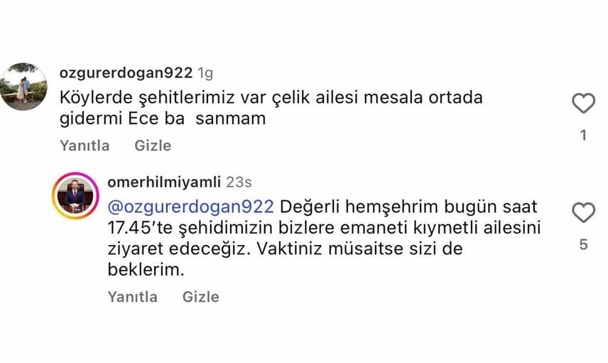 Vali Yamlı, şehit yakınının mesajına kayıtsız kalmadı; aileyi evinde ziyaret etti