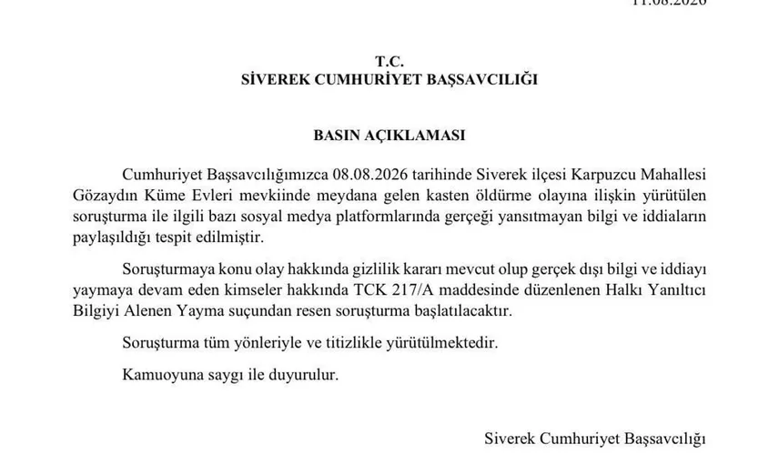 Siverek Başsavcılığı'ndan yanıltıcı bilgilere karşı sert uyarı