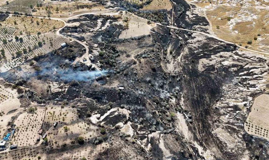 Nevşehir'de başlayan yangın bağ evlerini tehdit etti: 200 dönüm arazi zarar gördü