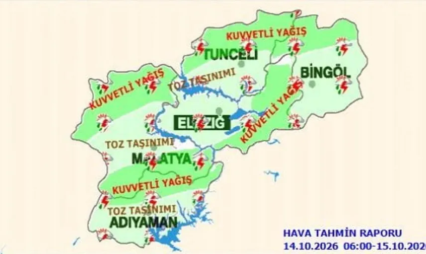 Elazığ'a kuvvetli yağış ve toz taşınımı uyarısı
