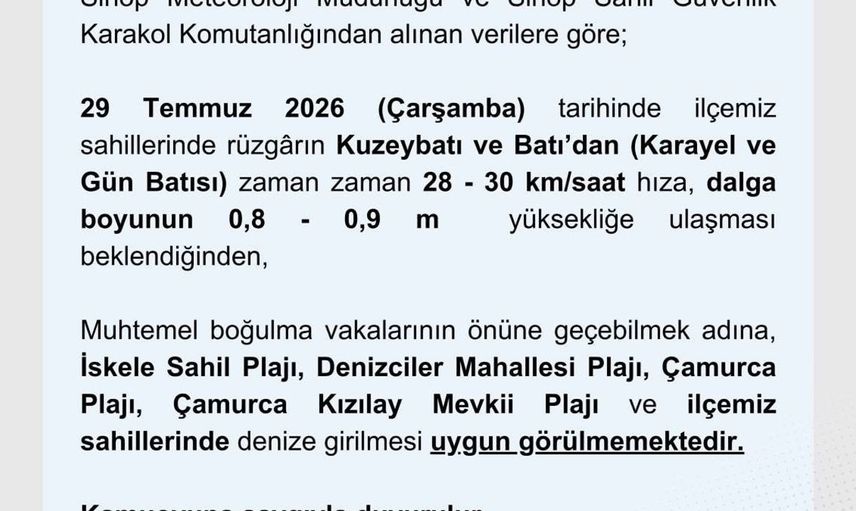 Olumsuz hava şartları nedeniyle denize girmek yasaklandı