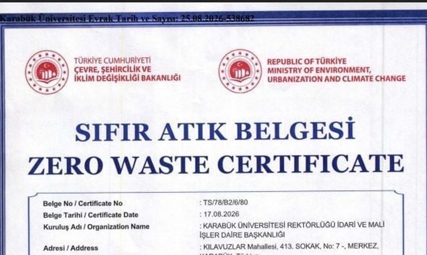 Karabük Üniversitesi sıfır atık belgesini başarıyla yeniledi