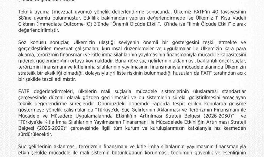 Türkiye, FATF tavsiyelerinin büyük bölümüne uyum sağladı