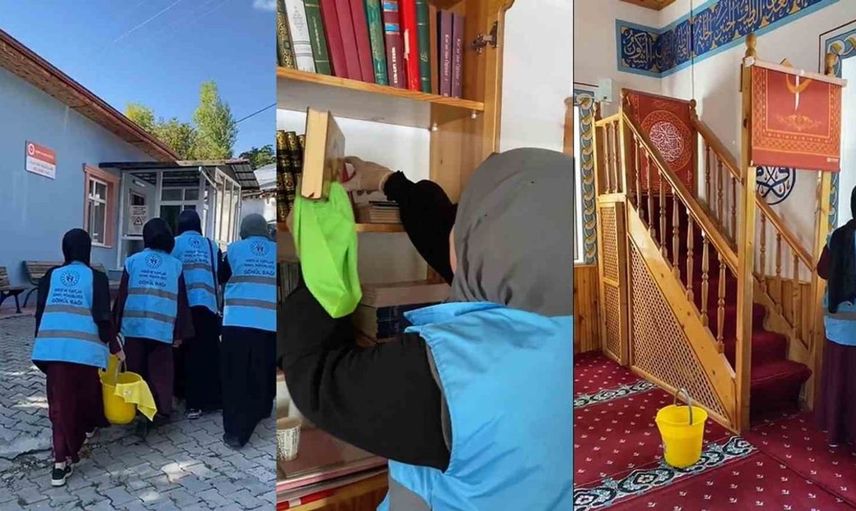 Erzincan'daki öğrenciler cami temizliğinde örnek bir hassasiyet sergiledi