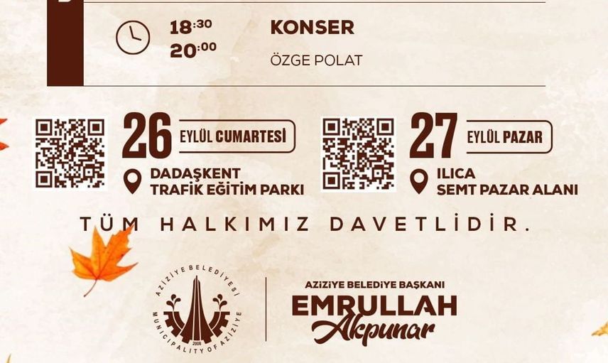 Aziziye'de güz akşamları etkinlikleri bu hafta sonu başlıyor