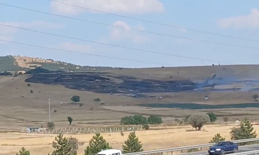 Kütahya'da otluk alanda başlayan yangın bekçi kulübesini tehdit etti