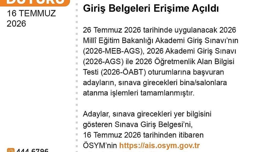 AGS ve ÖABT giriş belgeleri erişime açıldı