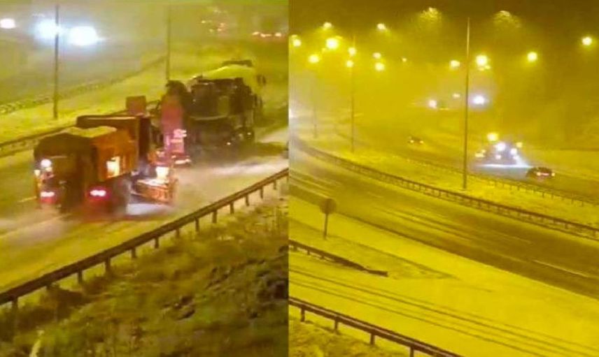 Anadolu Otoyolu beyaza büründü: Kar kalınlığı 10 cm oldu