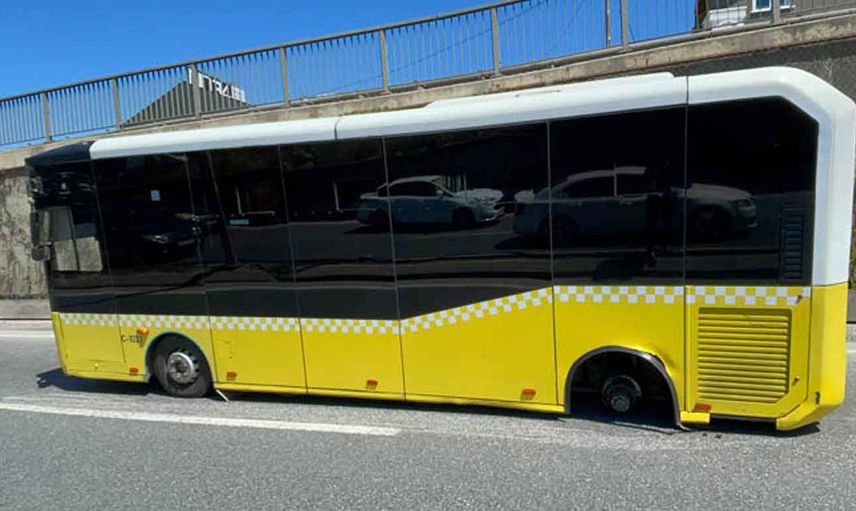 Beykoz'da seyir halindeki İETT otobüsünün lastiği fırladı: Ortalık savaş alanına döndü!