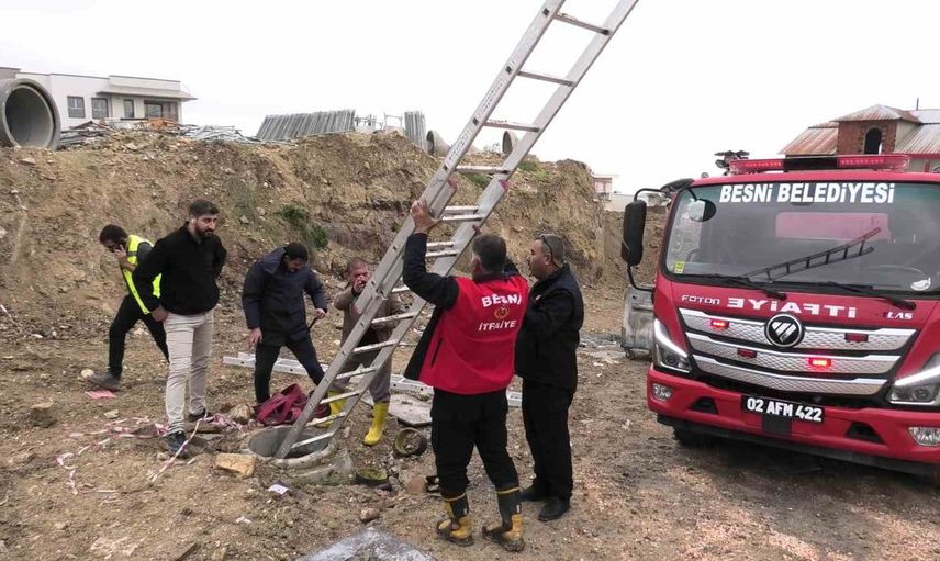 Besni'de kanalizasyon çukuruna düşen köpek, itfaiye tarafından kurtarıldı