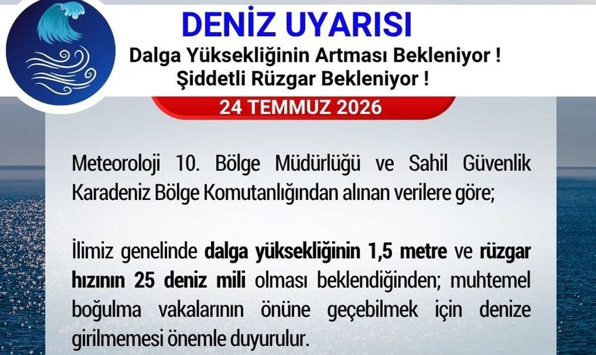 Samsun Valiliği'nden denize girmeyin uyarısı