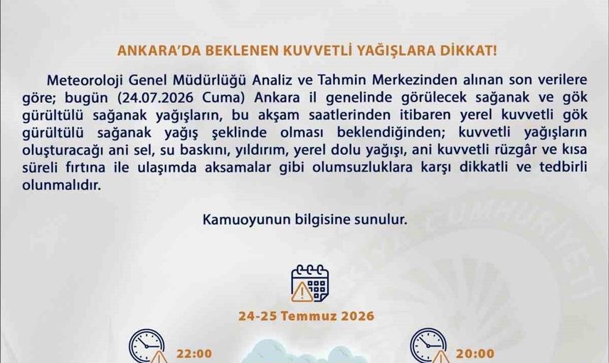 Meteoroloji’den Ankara için sağanak uyarısı