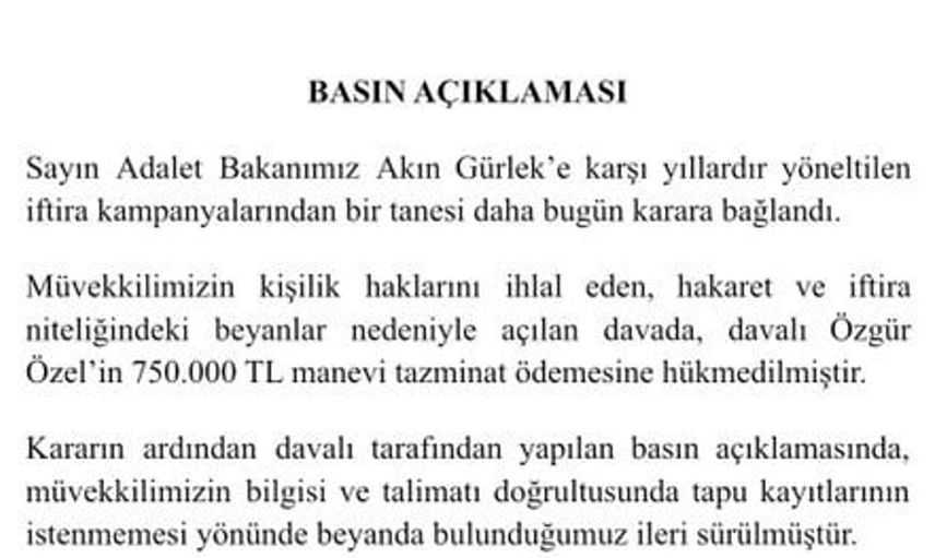 Özgür Özel'in tazminat cezası: Adalet Bakanı'na 750 bin lira ödeyecek