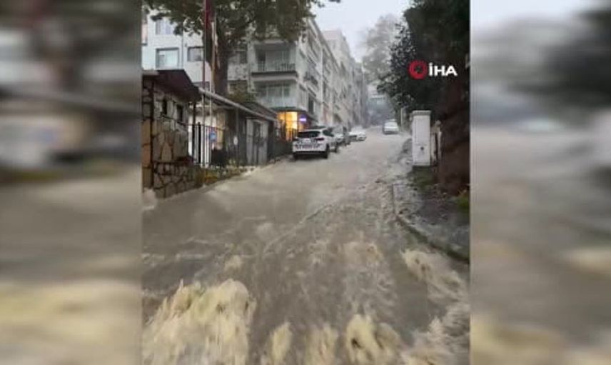 Sarıyer’de yoğun yağış sonrası yollar nasıl şelaleye dönüştü